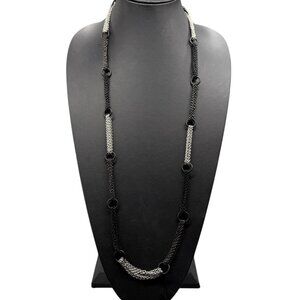 P L  Multi Chain Draped Necklace Silver Gray Black Tone Adjustable 36 inches